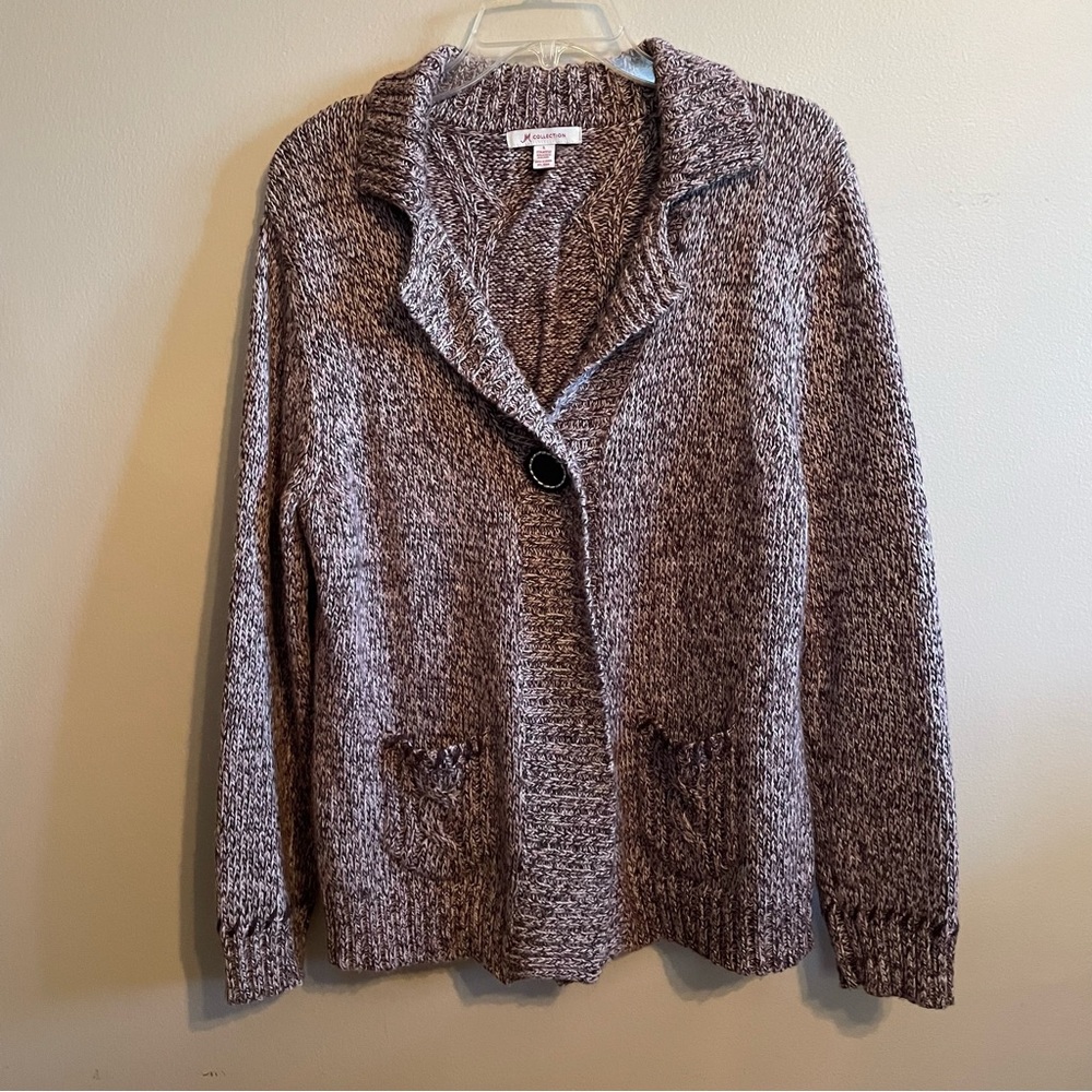 JM Collection Cardigan Sweater Size Large Pink & Brown Cable